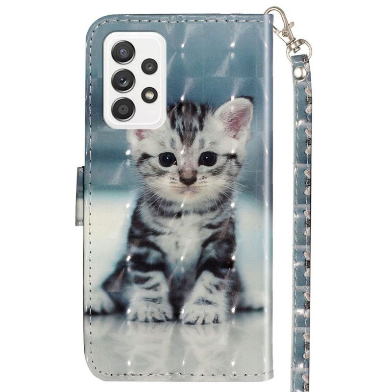 Flip Case Samsung Galaxy A33 5G Suojaketju Kuori Strappy Kitten