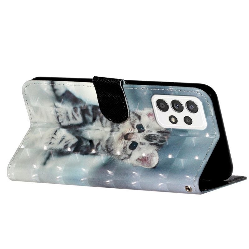 Flip Case Samsung Galaxy A33 5G Suojaketju Kuori Strappy Kitten