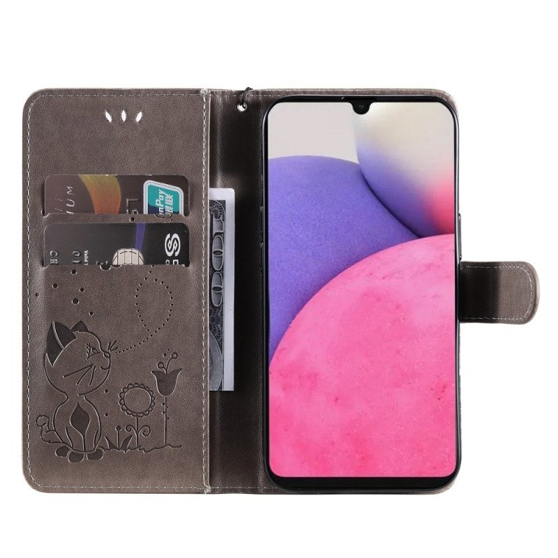 Kotelot Samsung Galaxy A33 5G Suojaketju Kuori Strappy Kissa Ja Mehiläiset
