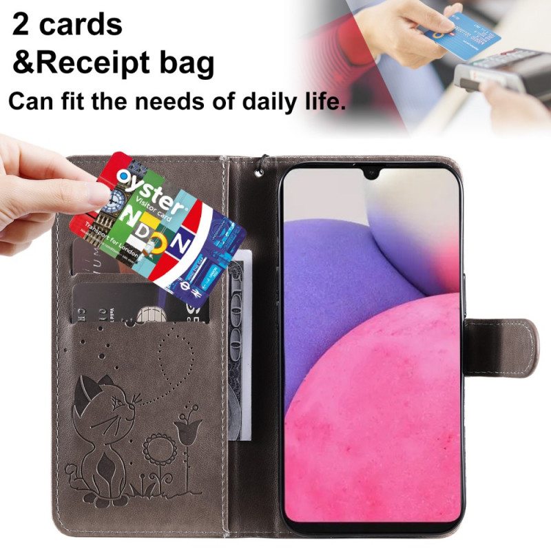 Kotelot Samsung Galaxy A33 5G Suojaketju Kuori Strappy Kissa Ja Mehiläiset