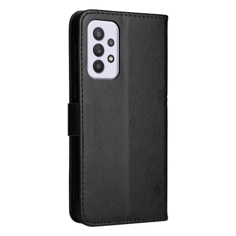 Nahkakotelo Samsung Galaxy A33 5G Suojaketju Kuori Tree Ja Strappy Cat