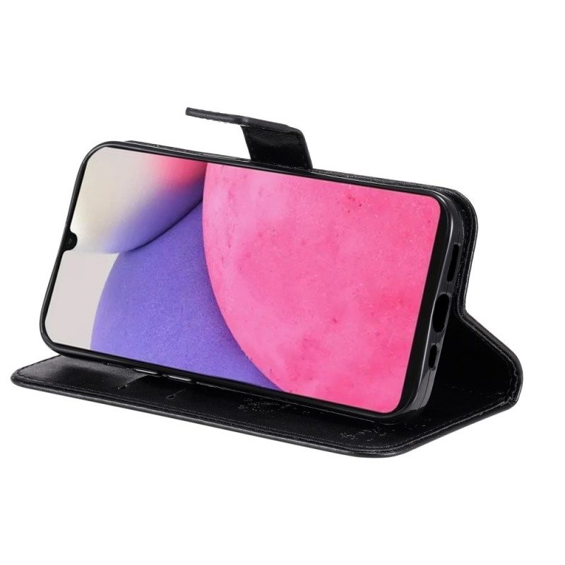 Nahkakotelo Samsung Galaxy A33 5G Suojaketju Kuori Tree Ja Strappy Cat