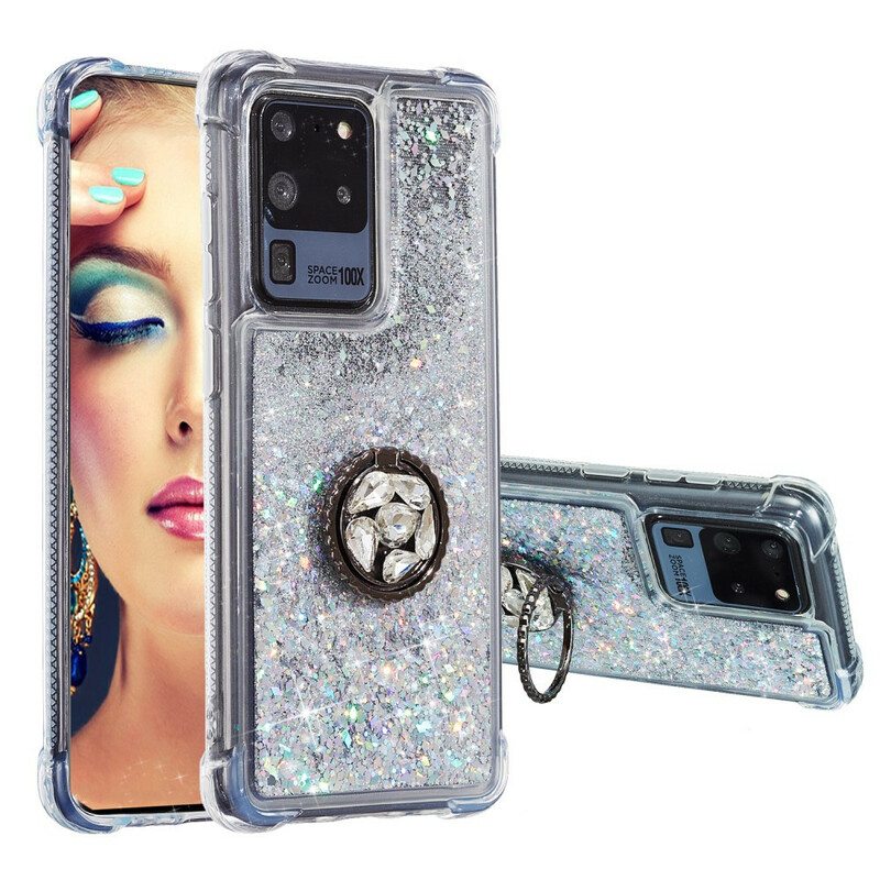 Kuori Samsung Galaxy S20 Ultra Glitter Ring-kiinnike