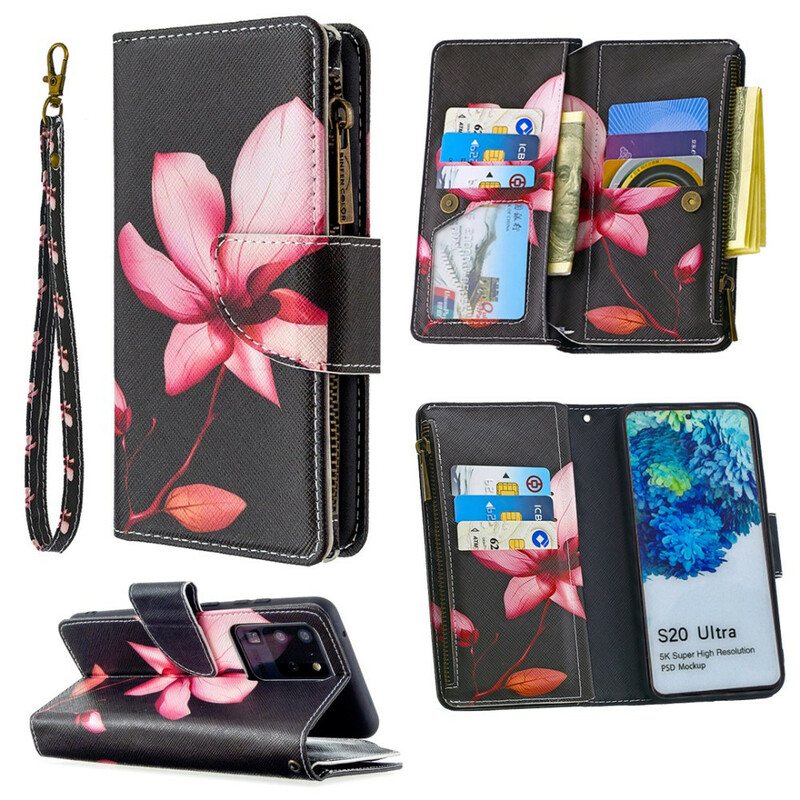 Nahkakotelo Samsung Galaxy S20 Ultra Kukkavetoketjullinen Tasku