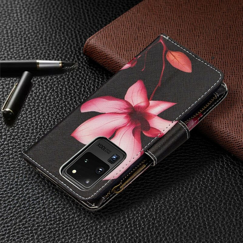 Nahkakotelo Samsung Galaxy S20 Ultra Kukkavetoketjullinen Tasku