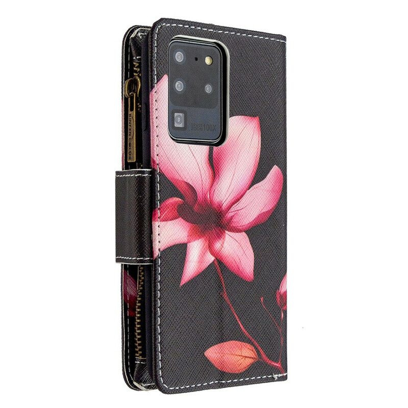 Nahkakotelo Samsung Galaxy S20 Ultra Kukkavetoketjullinen Tasku