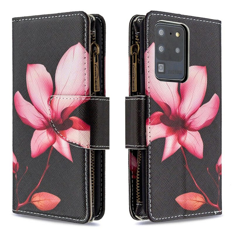Nahkakotelo Samsung Galaxy S20 Ultra Kukkavetoketjullinen Tasku