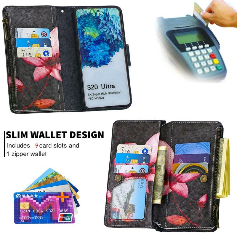 Nahkakotelo Samsung Galaxy S20 Ultra Kukkavetoketjullinen Tasku