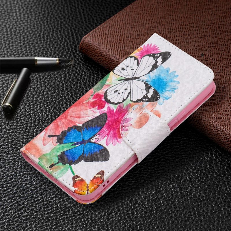 Kotelot Samsung Galaxy S22 5G Maalattuja Perhosia Ja Kukkia
