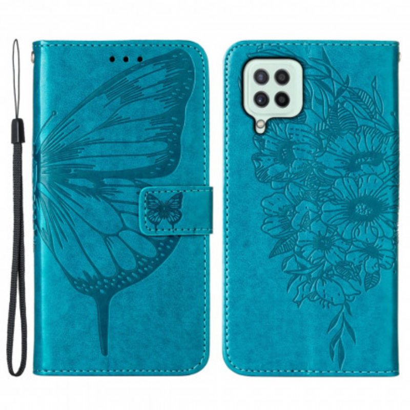 Flip Case Samsung Galaxy A22 Butterfly Design Kaulanauhalla