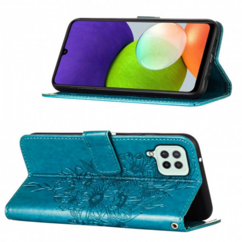 Flip Case Samsung Galaxy A22 Butterfly Design Kaulanauhalla