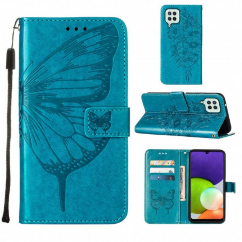 Flip Case Samsung Galaxy A22 Butterfly Design Kaulanauhalla