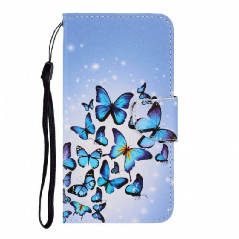 Flip Case Samsung Galaxy A22 Suojaketju Kuori Perhosten Hihnan Muunnelmia