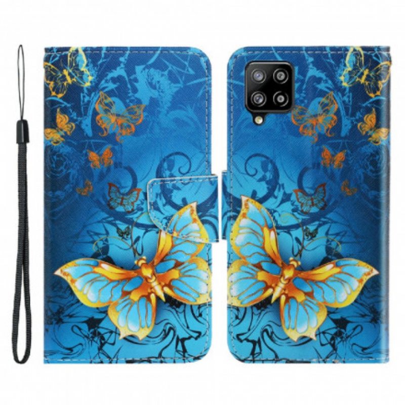 Flip Case Samsung Galaxy A22 Suojaketju Kuori Perhosten Hihnan Muunnelmia