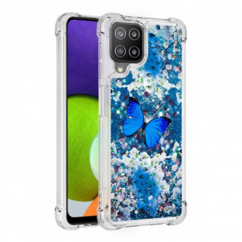 Kuori Samsung Galaxy A22 Glitter Blue Perhoset