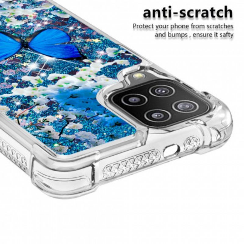 Kuori Samsung Galaxy A22 Glitter Blue Perhoset