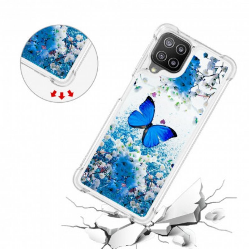 Kuori Samsung Galaxy A22 Glitter Blue Perhoset