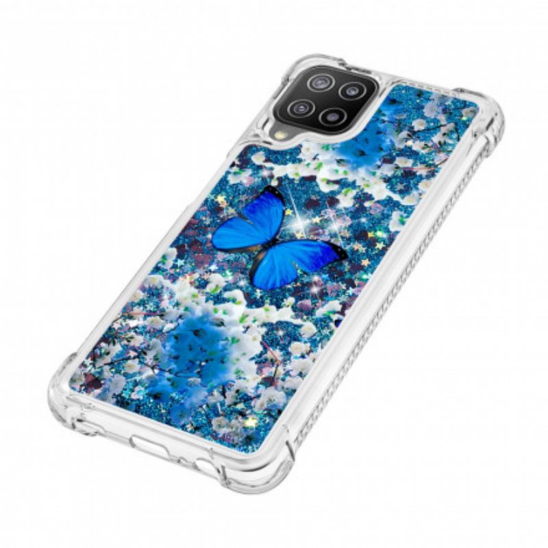 Kuori Samsung Galaxy A22 Glitter Blue Perhoset