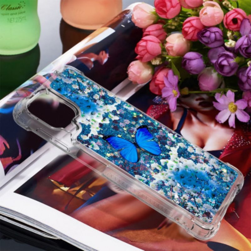 Kuori Samsung Galaxy A22 Glitter Blue Perhoset