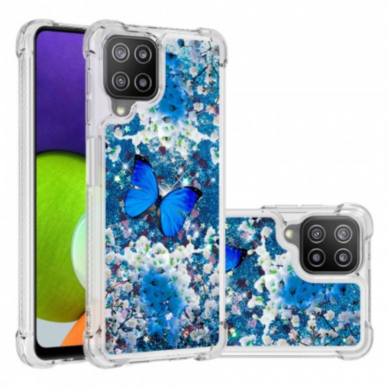 Kuori Samsung Galaxy A22 Glitter Blue Perhoset