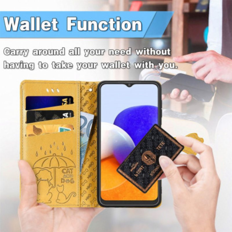 Nahkakotelo Samsung Galaxy A22 Animoidut Eläimet