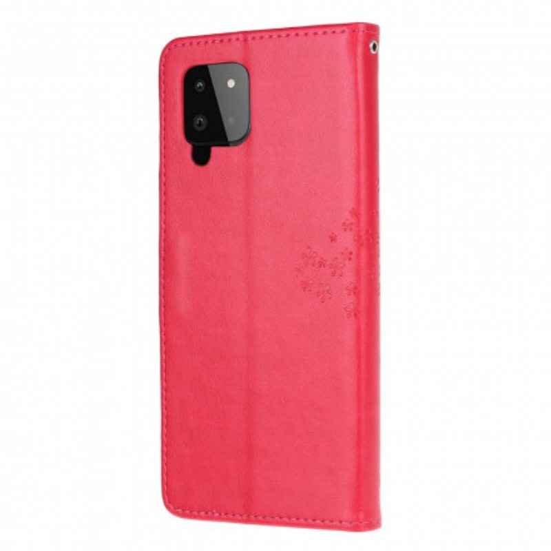Nahkakotelo Samsung Galaxy A22 Suojaketju Kuori Tangapuu Ja Pöllöt