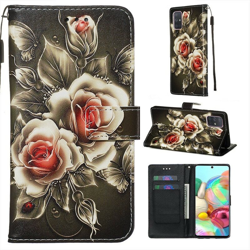 Flip Case Samsung Galaxy A71 Kultaiset Ruusut