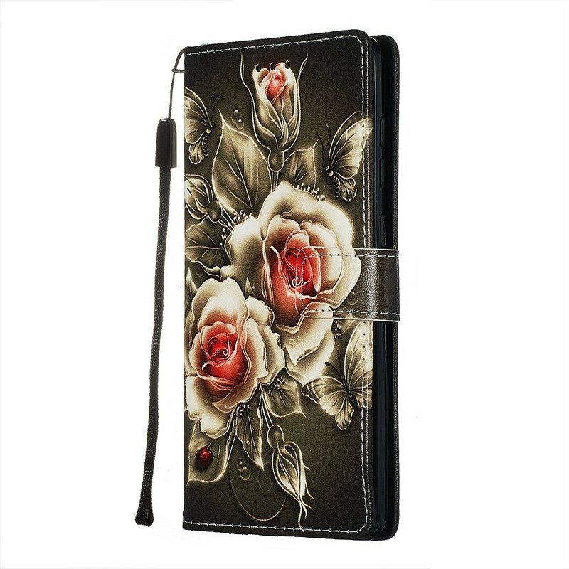 Flip Case Samsung Galaxy A71 Kultaiset Ruusut