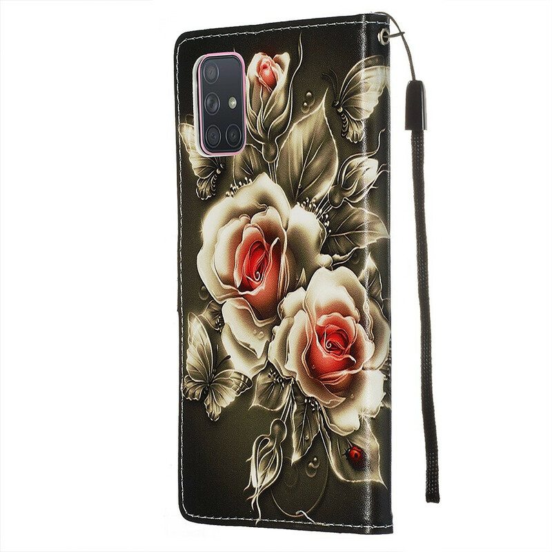 Flip Case Samsung Galaxy A71 Kultaiset Ruusut
