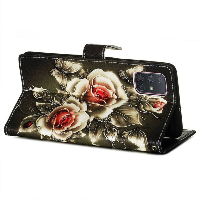 Flip Case Samsung Galaxy A71 Kultaiset Ruusut