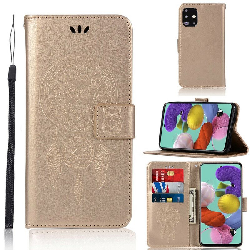 Kotelot Samsung Galaxy A71 Nahkaefekti Dreamcatcher Owl
