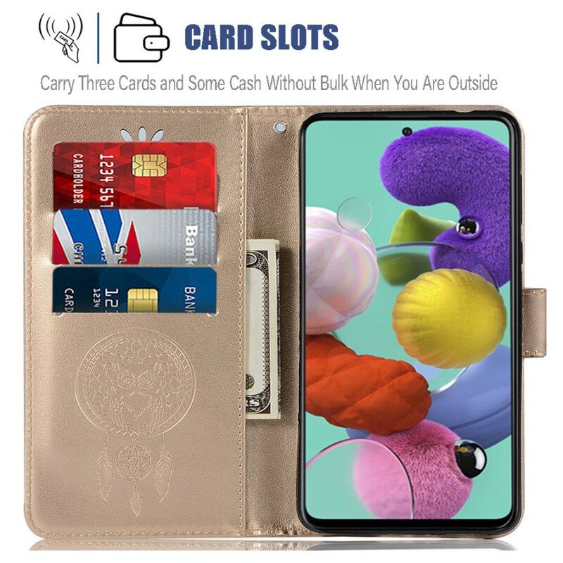 Kotelot Samsung Galaxy A71 Nahkaefekti Dreamcatcher Owl