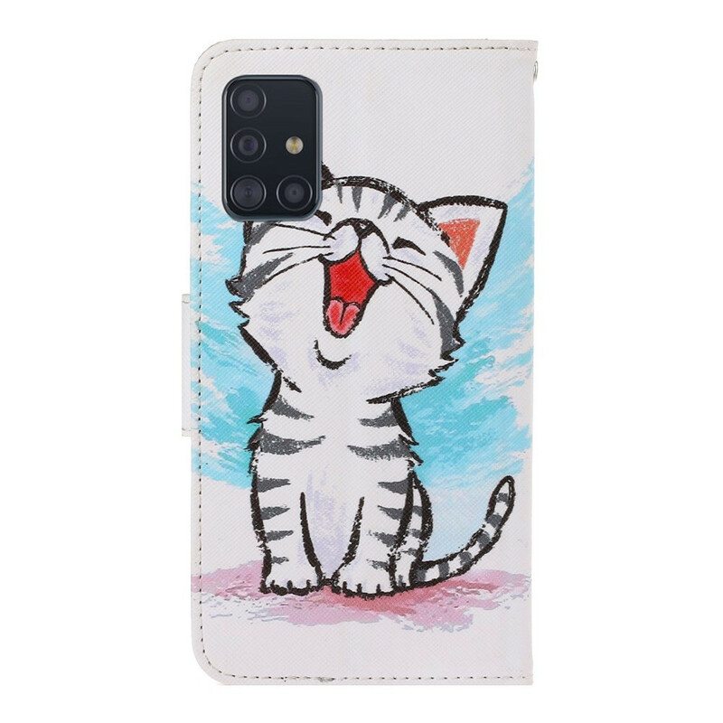 Nahkakotelo Samsung Galaxy A71 Suojaketju Kuori Strappy Color Kitten
