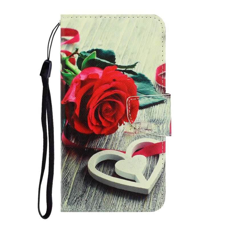 Nahkakotelo Samsung Galaxy A71 Suojaketju Kuori Värikkäitä Strappy-kukkia