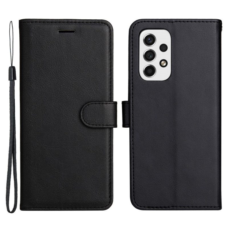 Flip Case Samsung Galaxy A53 5G Suojaketju Kuori Strappy Plain Leather Style