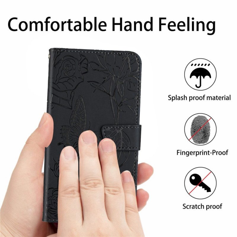 Flip Case Sony Xperia 1 IV Perhoset Ja Olkahihna