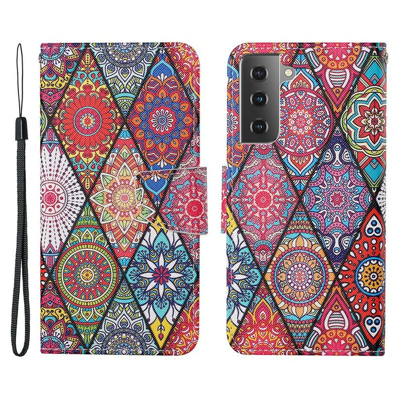 Kotelot Samsung Galaxy S21 FE Patchwork Kaulanauhalla