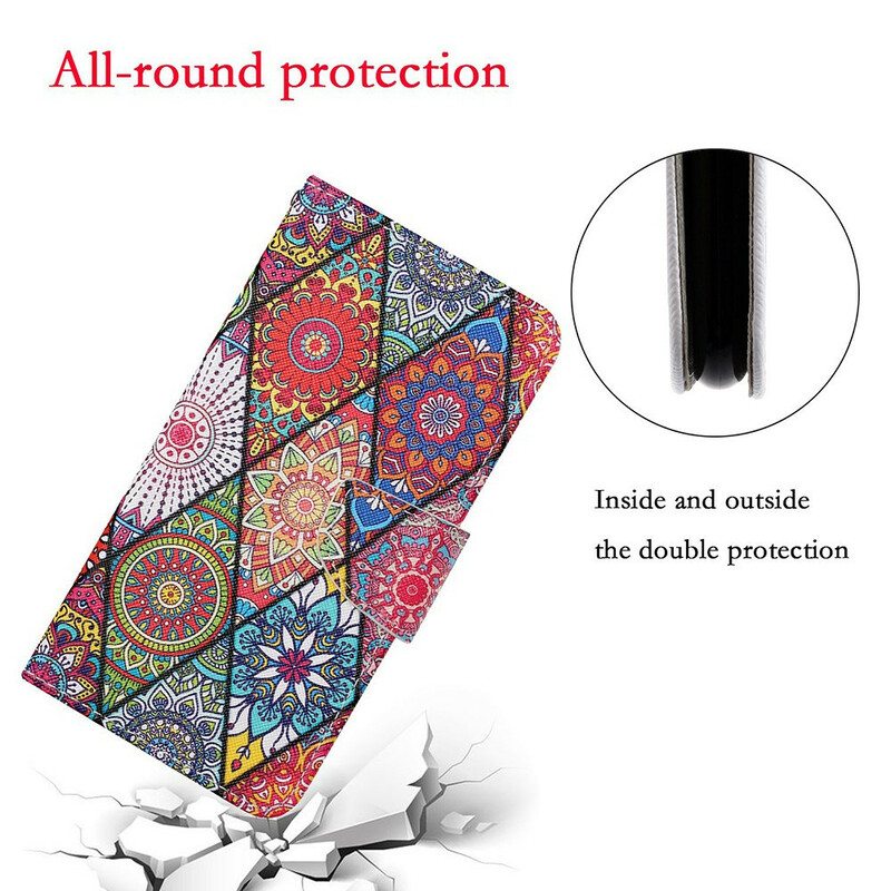 Kotelot Samsung Galaxy S21 FE Patchwork Kaulanauhalla