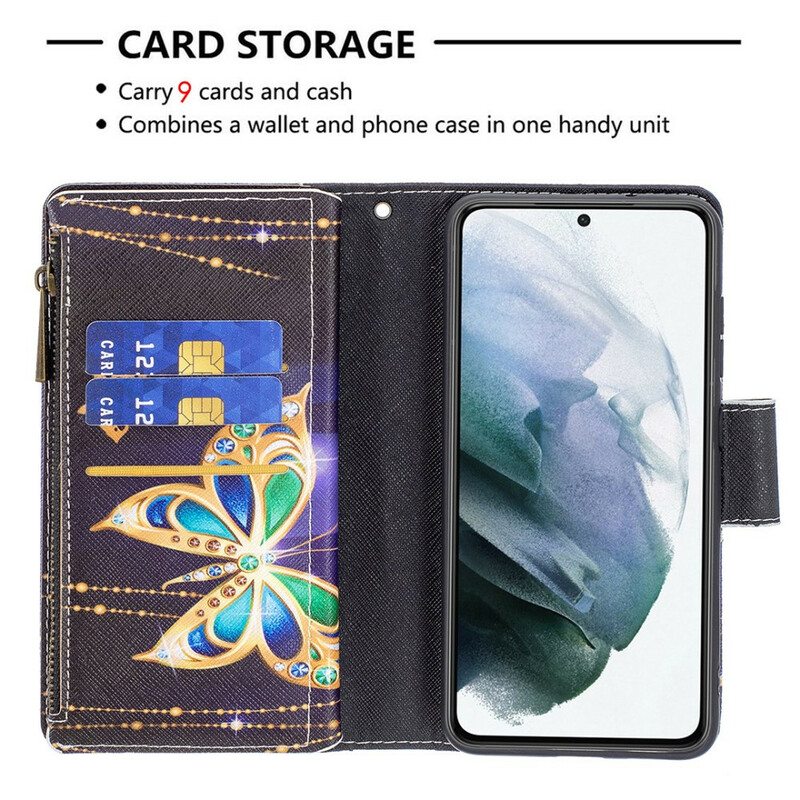 Kotelot Samsung Galaxy S21 FE Perhosten Vetoketjullinen Tasku