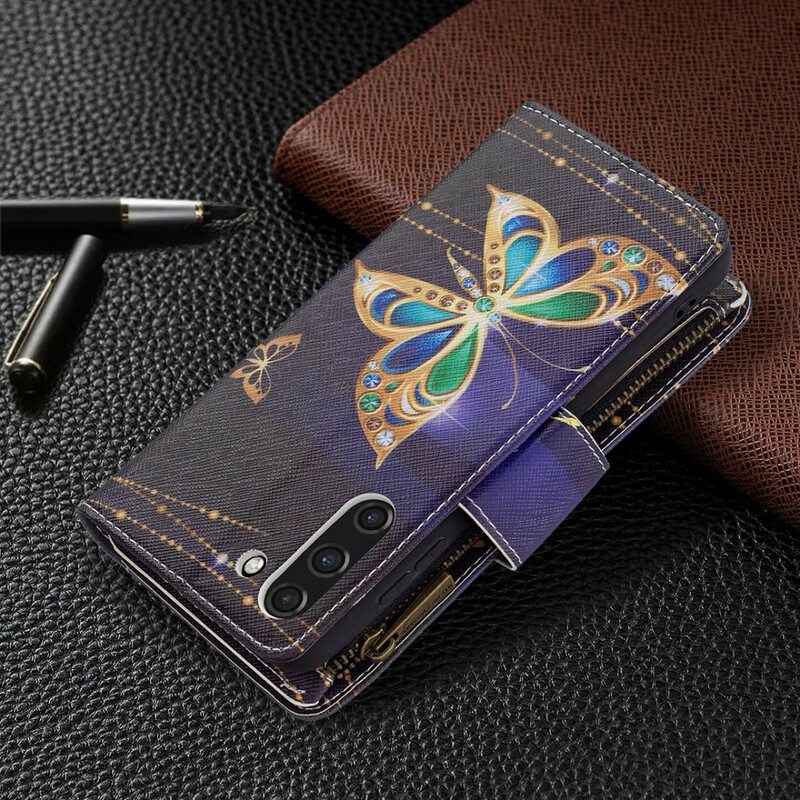 Kotelot Samsung Galaxy S21 FE Perhosten Vetoketjullinen Tasku