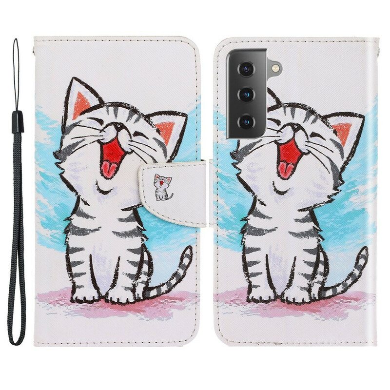 Kotelot Samsung Galaxy S21 FE Suojaketju Kuori Strappy Color Kitten