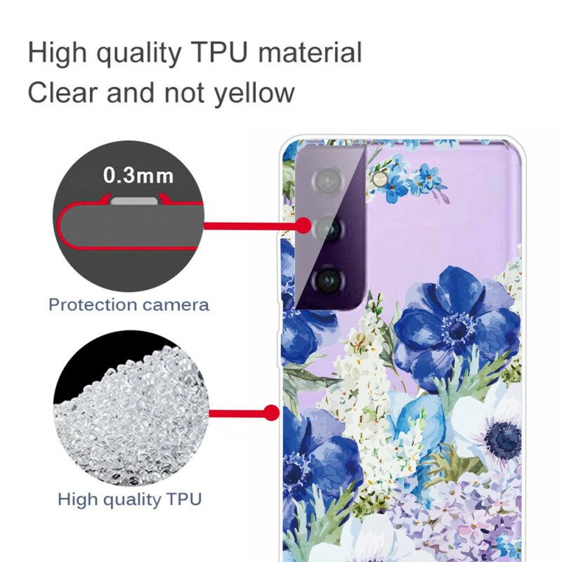Kuori Samsung Galaxy S21 FE Akvarelli Siniset Kukat