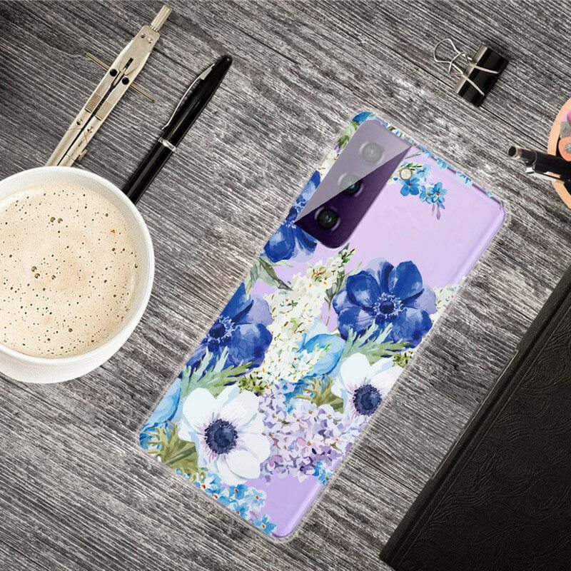 Kuori Samsung Galaxy S21 FE Akvarelli Siniset Kukat