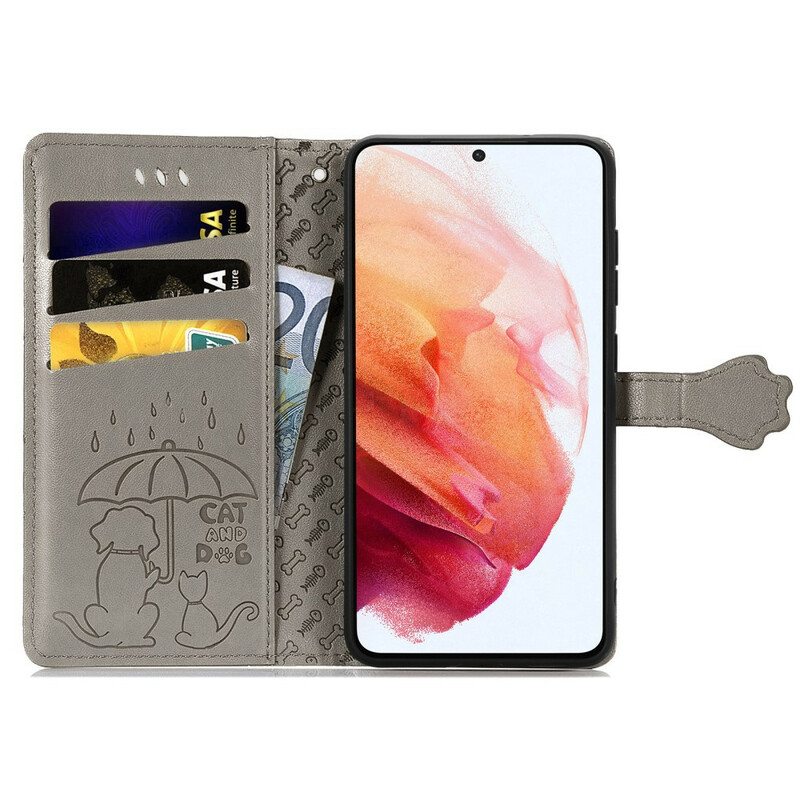 Nahkakotelo Samsung Galaxy S21 FE Animoidut Eläimet