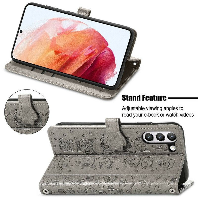 Nahkakotelo Samsung Galaxy S21 FE Animoidut Eläimet