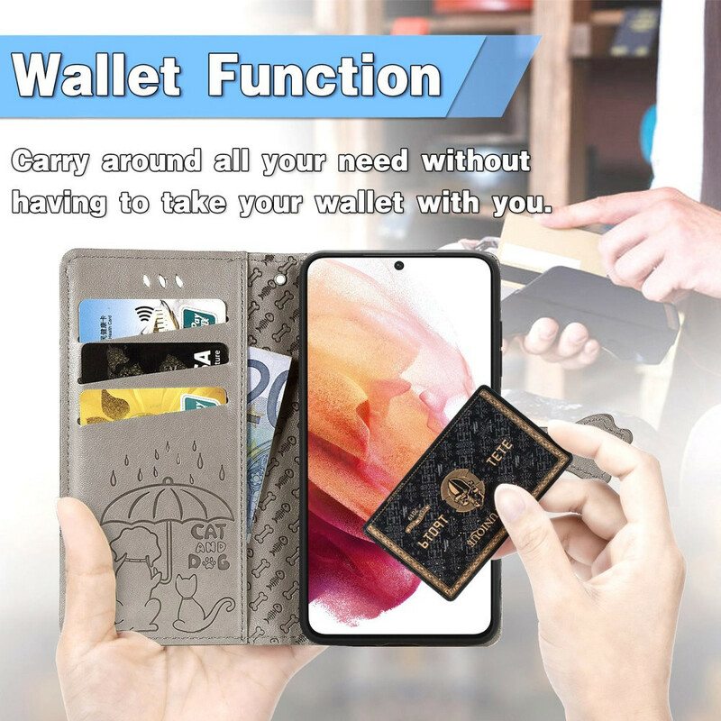 Nahkakotelo Samsung Galaxy S21 FE Animoidut Eläimet