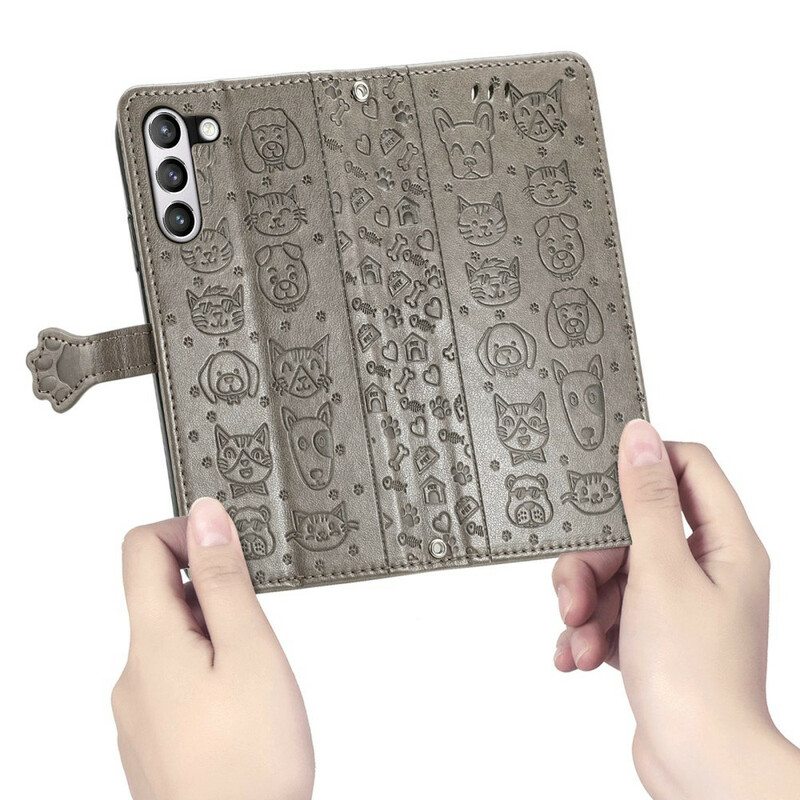 Nahkakotelo Samsung Galaxy S21 FE Animoidut Eläimet