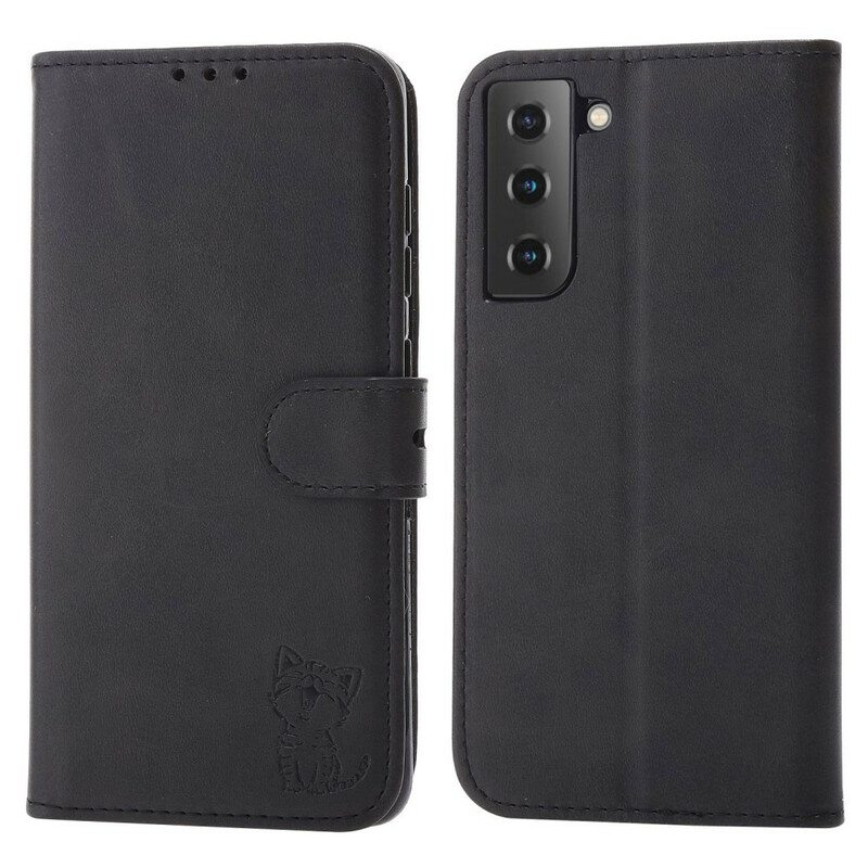 Nahkakotelo Samsung Galaxy S21 FE Keinonahkainen Kissanpentu