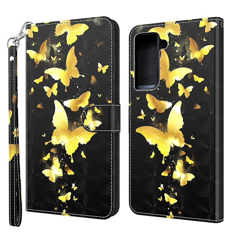 Nahkakotelo Samsung Galaxy S21 FE Keltaiset Perhoset
