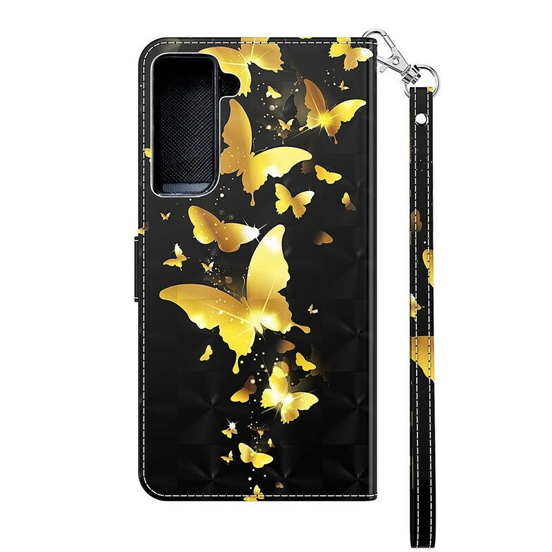 Nahkakotelo Samsung Galaxy S21 FE Keltaiset Perhoset